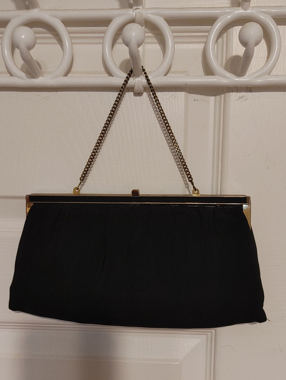 Source Unknown Black Clutch with Gold Frame and Chain